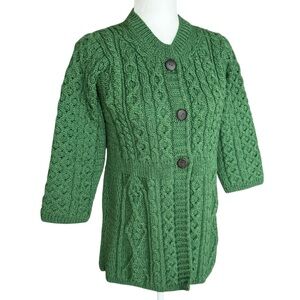 🆕 Kilronan Irish Sweater Merino Wool Cable Hand Knit Cardigan